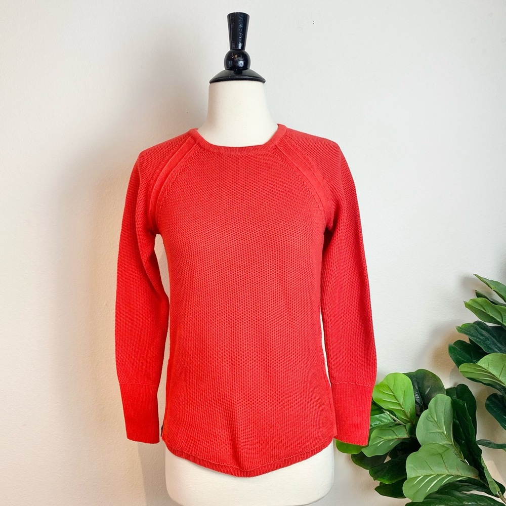 ATHLETA• Zip Hem Varsity Waffle-stitch Red Sweater